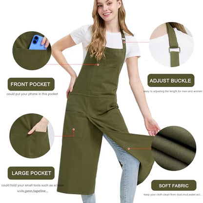 Molaxhome Split Pottery Apron with 3 Pockets Unisex with Adjustable Strap - color: Green