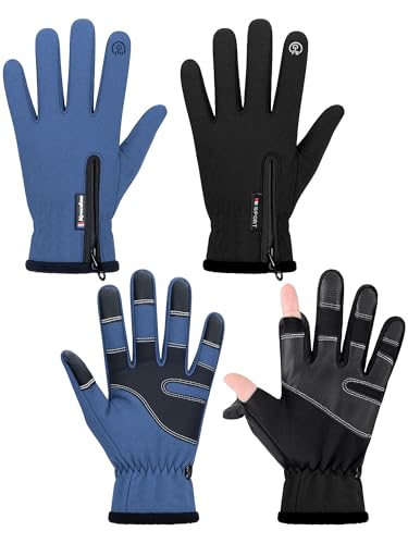 Bencailor Winter Fingerless Fishing Gloves - color: Black,Blue, size: Medium