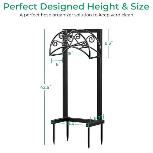 TomCare Garden Hose Holder, Heavy Duty Stand for 160FT Hose with 4 Spikes - color: Deep Black, size: 15.2″ W