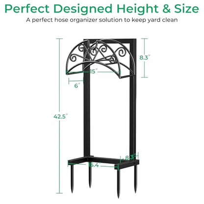 TomCare Garden Hose Holder, Heavy Duty Stand for 160FT Hose with 4 Spikes - color: Deep Black, size: 15.2″ W
