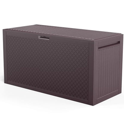 VINGLI 90 Gallon Lockable Durable Outdoor Storage Box, Brown - color: Brown