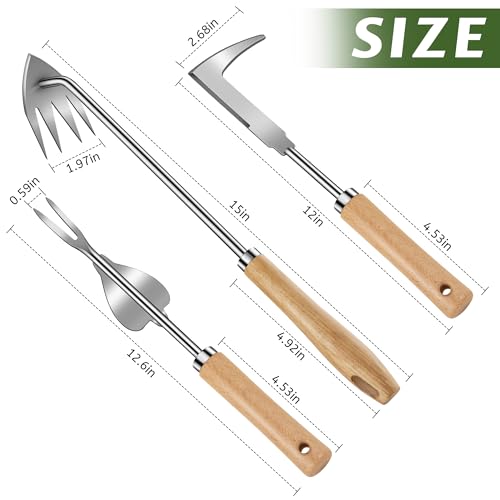3 Pack Weed Puller Tool, Stainless Steel Crack Weeder Tool, Uprooting Weeding Tool, Paving Brick Moss Removal, L-Shape Gardening Crack Sickle Lawn Edger and Driveway Weeding Tools Gardening