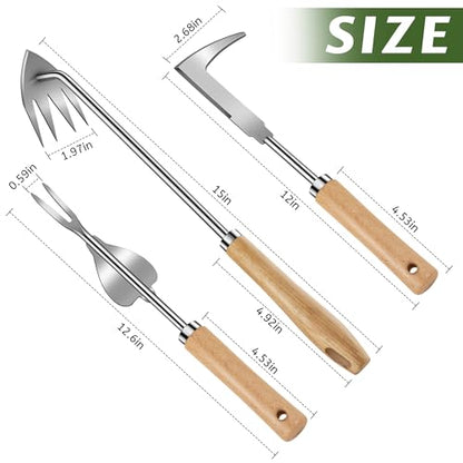 3 Pack Weed Puller Tool, Stainless Steel Crack Weeder Tool, Uprooting Weeding Tool, Paving Brick Moss Removal, L-Shape Gardening Crack Sickle Lawn Edger and Driveway Weeding Tools Gardening
