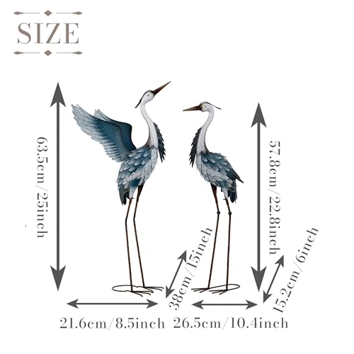 TERESA'S COLLECTIONS Garden Decor, Set of 2 Herons Garden Decor, 23-25", Elegant Herons with Blue Painting, Waterproof Metal Garden Statue, Birthday Gifts for Women Mom - size: Medium