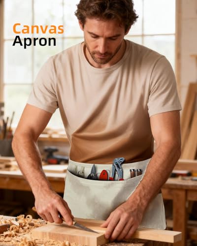 Canvas Work Waist Apron with 3 Pocket - color: 7 Pack Beige Work Waist Apron