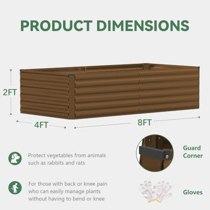 FOOWIN 8x4x2ft Raised Garden Bed Outdoor, Galvanized Steel Garden Beds - color: Brown, size: 8x4x2 FT-2PC