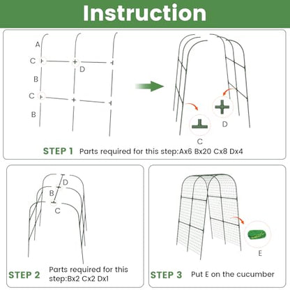 Cucumber Trellis, Metal Garden Arch Trellis for Raised Bed, 32 x 48inch U-Shape Garden Trellis for Climbing Plants Outdoor, Vegetables Fruit Plant Support with Netting, Gardening Supplies (Green) - size: 32 x 48 inch