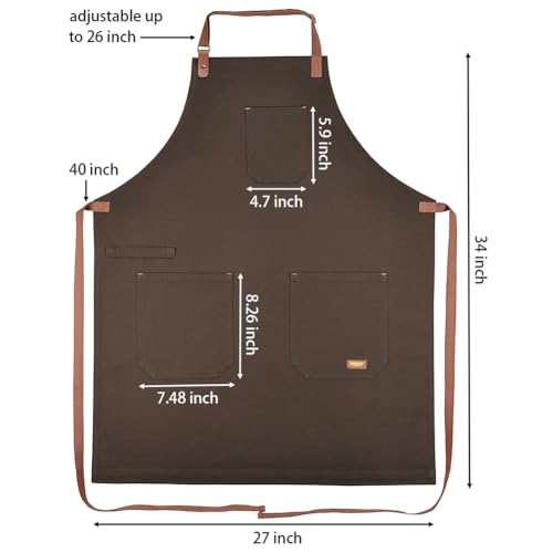 Mens Womens Kitchen Apron with Pockets & Towel Loop, Brown - color: Brown