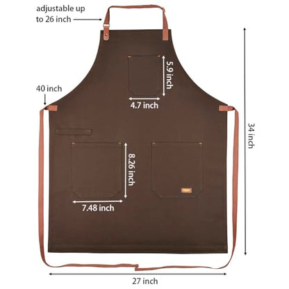 Mens Womens Kitchen Apron with Pockets & Towel Loop, Brown - color: Brown
