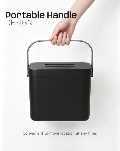1.8 Gal Countertop Compost Bin, Hanging Trash Can 7L/Black - color: BLACK, size: 7 L / 1.8 Gal - Lid