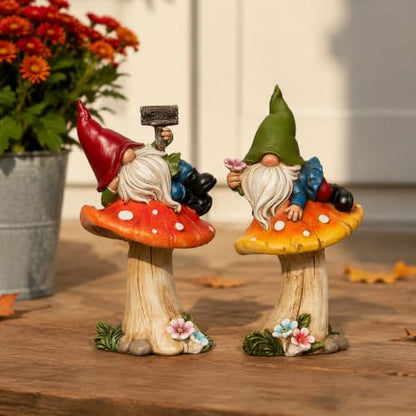 TERESA'S COLLECTIONS Set of 2 Cute Fall Gnomes Garden Decor for Yard 7" - size: Large