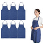 Total 6PCS Blue Bib Apron Adult with 2 Pockets for Women Men Chef Cooking Kitchen (6, Deep Blue) - color: Dark Blue