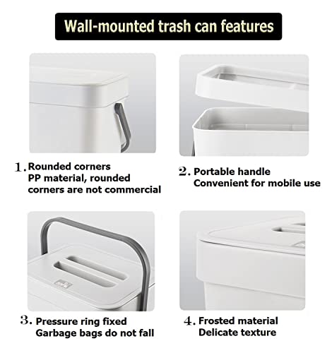 Small Trash Can with Lid Mini Kitchen Hanging Trash Can Tightly Sealed Odor Free, Small Countertop Compost Bin for Scraps from Daily Cooking, Mountable Trash Bin for Kitchen Counter, 5L/1.3 White - color: white