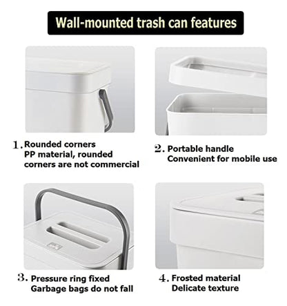 Small Trash Can with Lid Mini Kitchen Hanging Trash Can Tightly Sealed Odor Free, Small Countertop Compost Bin for Scraps from Daily Cooking, Mountable Trash Bin for Kitchen Counter, 5L/1.3 White - color: white