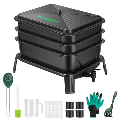 VIVOSUN 3-Layer Worm Compost Bin, 30L Worm Composter - size: 3-Layer