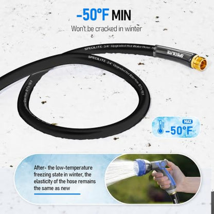 SPECILITE Retractable Garden Hose Reel with 3/4" 65ft Hot/Cold Pipe, Black - color: Black, size: 3/4'' 65 FT