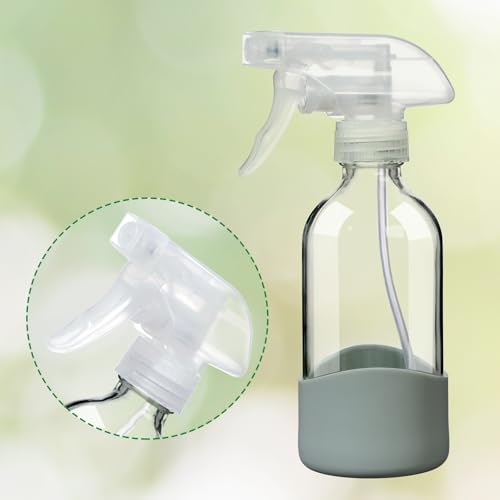 8oz Clear Glass Spray Bottles with Silicone Sleeve for Cleaning Solutions - color: Grass green