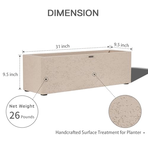31" Rectangular Outdoor Planter - Handmade Fiberglass Composite - color: Off White, size: Medium
