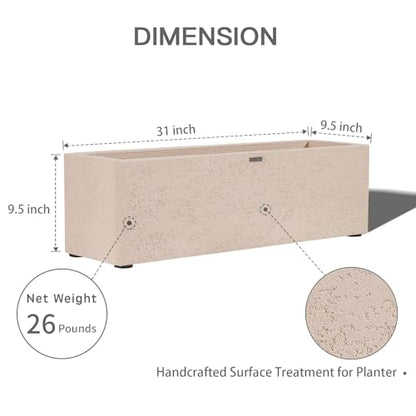 31" Rectangular Outdoor Planter - Handmade Fiberglass Composite - color: Off White, size: Medium
