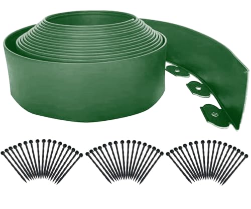 Landscape Edging 33FT,Garden Edging Borders [Extra Tall 4IN High] Flexible Lawn Edging Kit with Total 50pcs Stakes,Mini Plastic Fence Edge Used for Yard,Flowerbeds,Landscaping,Grass,Tree -Green - color: Green, size: 4IN x 33 FT