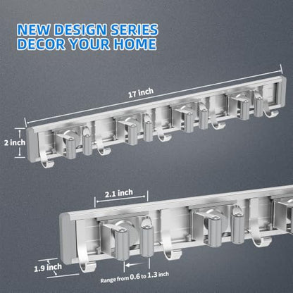 reliahom Broom Holder Wall Mount Mop Hanger Tools organizer 4Racks 5Hooks - color: Gray