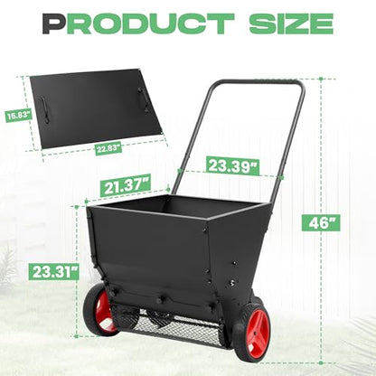 Lawn Drop Spreader W/Handle, 4 Wheels, Adjustable Rate Suitable for