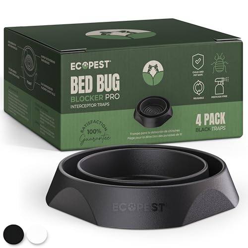 Bed Bug Interceptors - 4 Pack | Bed Bug Blocker (Pro) Interceptor Traps (Black) | Eco Friendly Insect Trap for Bed Legs | No Chemicals or Pesticides | Monitor, Detector, and Trap for Bed Bugs - color: Black