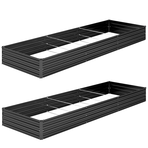 DIIYIV 2PCS 12x4x1FT Galvanized Raised Garden Bed Kit,Vegetable Boxes-Rectangle Metal Flower Box,Large Planter Raised Beds Outdoor Garden for Planting,Fruit,Herb-Black - color: Black, size: 12x4x1(2PCS)