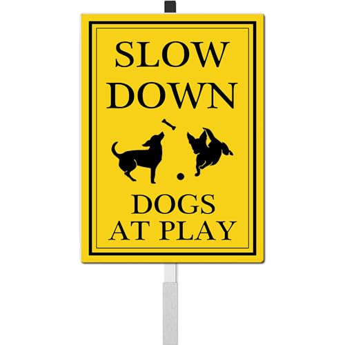 Slow Down Dogs at Play Yard Sign with Stake Dog Pets Crossing Safety Signs Rustproof Reflective Aluminum Caution Drive Slowly Watch for Dogs Sign for Street Neighborhoods - color: B11