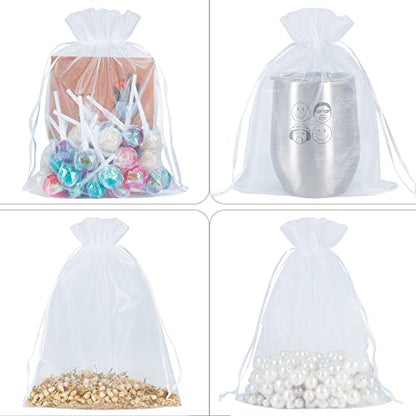 HRX Package 100pcs Mesh Organza Bags 6x9 in for Gift Giving, Large (White) - color: white