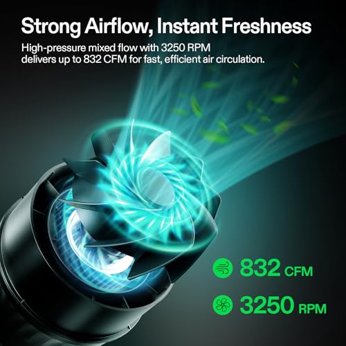 VIVOSUN T8 8" Inline Fan &Cycle Mode Speed Controller, 832 CFM Aerozesh Fan - color: Black Pro, size: 8"