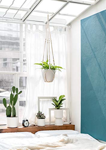 Mkono 43 Inch Macrame Plant Hanger Indoor Hanging Planter Holder Ivory 1Pc - color: Ivory
