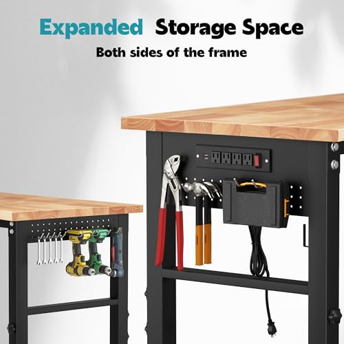 Antifir 70'' Adjustable Workbench, Heavy Duty Workstation - size: 70"x21"|Socket|Pegboard