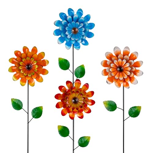 4 Pcs Wind Spinners Outdoor, Small Metal Flower Windmill - size: 4 Pack-26x5