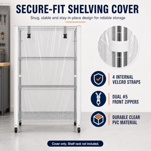 Wire Shelving Cover 48" x 24" x 72" Clear PVC Dustproof Storage Rack Cover - color: Transparent, size: 48" W x 24" D x 72" H