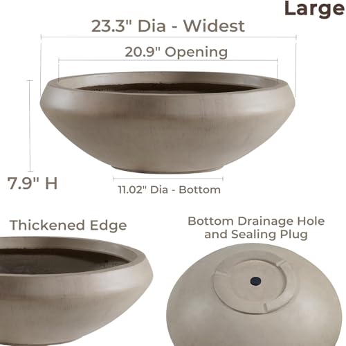 23.3" Dia x 7.9" H Extra Large Bowl Planter, Weathered Concrete Flowerpot - color: Natural, size: Large