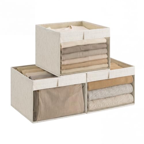 StorageWorks Linen Closet Organizer Bins with Clear Window, Beige - color: Beige (Cotton Linen), size: 12 ¾" L x 12 ¾" W x 9" H