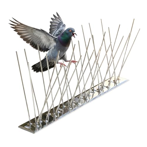 Stainless Steel Bird Spikes, 6 Packs (5 ft Total Coverage), Pigeon & Small Bird Deterrent for Outdoor Bird Control, Roof Ledge Fence Anti-Bird Perch, Humane & Weatherproof - size: 5 ft total coverage length