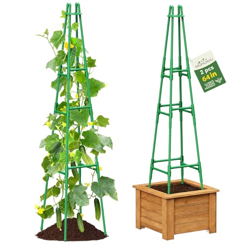 2 Pack 64" Tall Adjustable Obelisk Garden Trellis for Climbing Plants, Rust-Proof Pe Coated Metal Plant Trellis Support for Raised Beds, Potted Vines, Cucumbers, Tomatoes, Indoor Outdoor Use (2 Pack) - style: 2 PACK