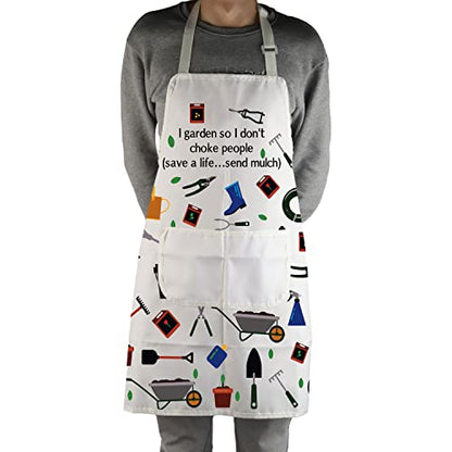 MBMSO Gardener Apron I Garden So I Don't Choke People Save a Life Send Mulch Funny Gardening Aprons with Pockets Waterproof