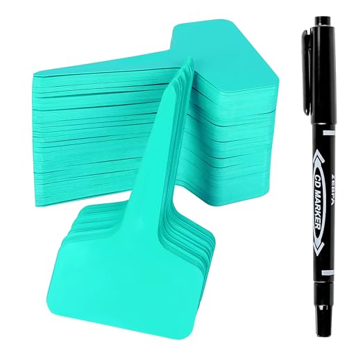 Xgunion Plant Labels Tags 200Pcs T-Type Markers Green with Marking Pen - color: Green