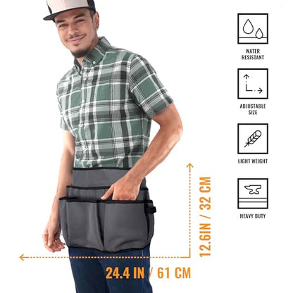 Under NY Sky Tool Pouch, 12 Pockets, 2 Loops and Hammer Loop, Gray - color: Tool Belt Gray