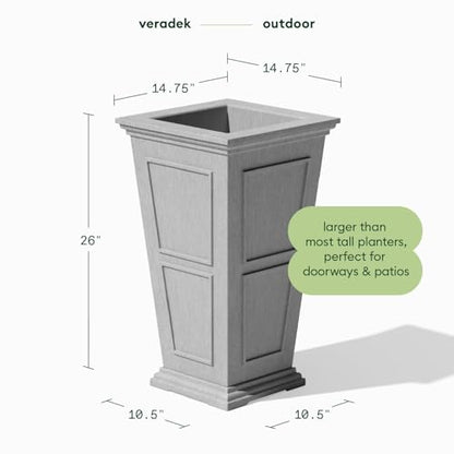 Veradek Brixton Series Planter - Tall Outdoor Planter with Shelf - color: Gray, size: 26 inch -2 Pack