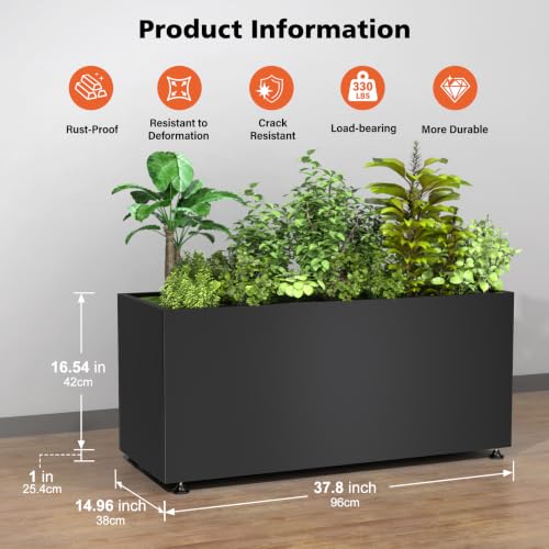 Metal Planter Box Outdoor Rectangular Steel Planter,Easy Assemble 38inBlack