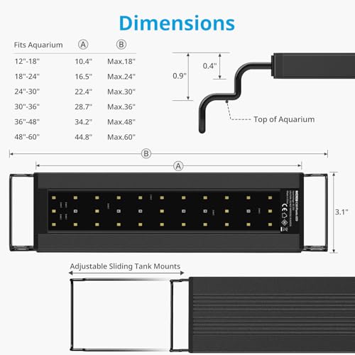 NICREW C10 Plant Aquarium Light, 30-36 in, 20W, Full Spectrum with Timer - size: 30 - 36 in