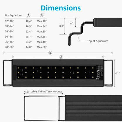 NICREW C10 Plant Aquarium Light, 30-36 in, 20W, Full Spectrum with Timer - size: 30 - 36 in