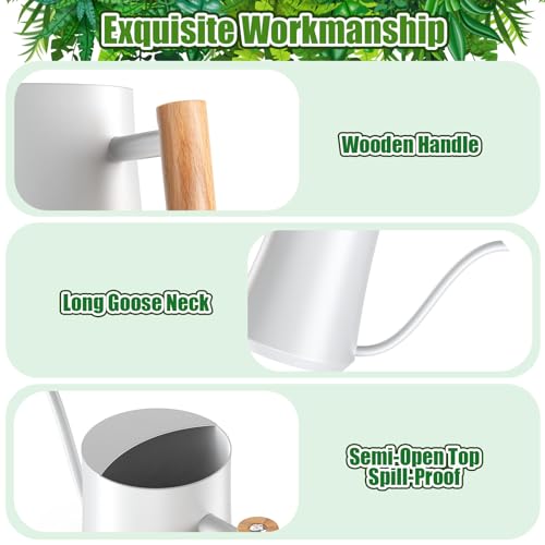 Green Moon 1L/35oz Metal Watering Can Indoor with Long Spout, White - color: White