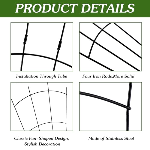 Yaocom 4 Pack 32'' Metal Garden Trellis for Climbing Plants, Fan Shape