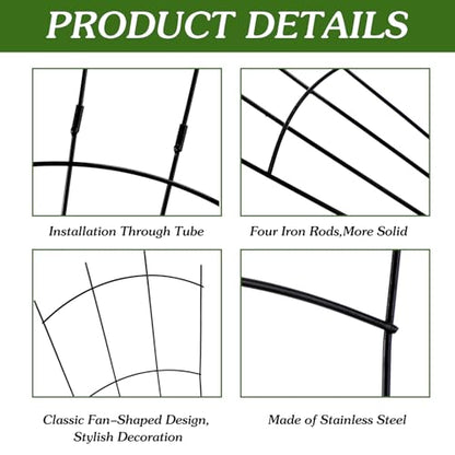 Yaocom 4 Pack 32'' Metal Garden Trellis for Climbing Plants, Fan Shape