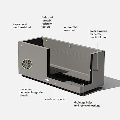 Veradek Block Series Long Box Planter - Rectangular Outdoor Planter - color: Gray, size: Large - 2 Pack